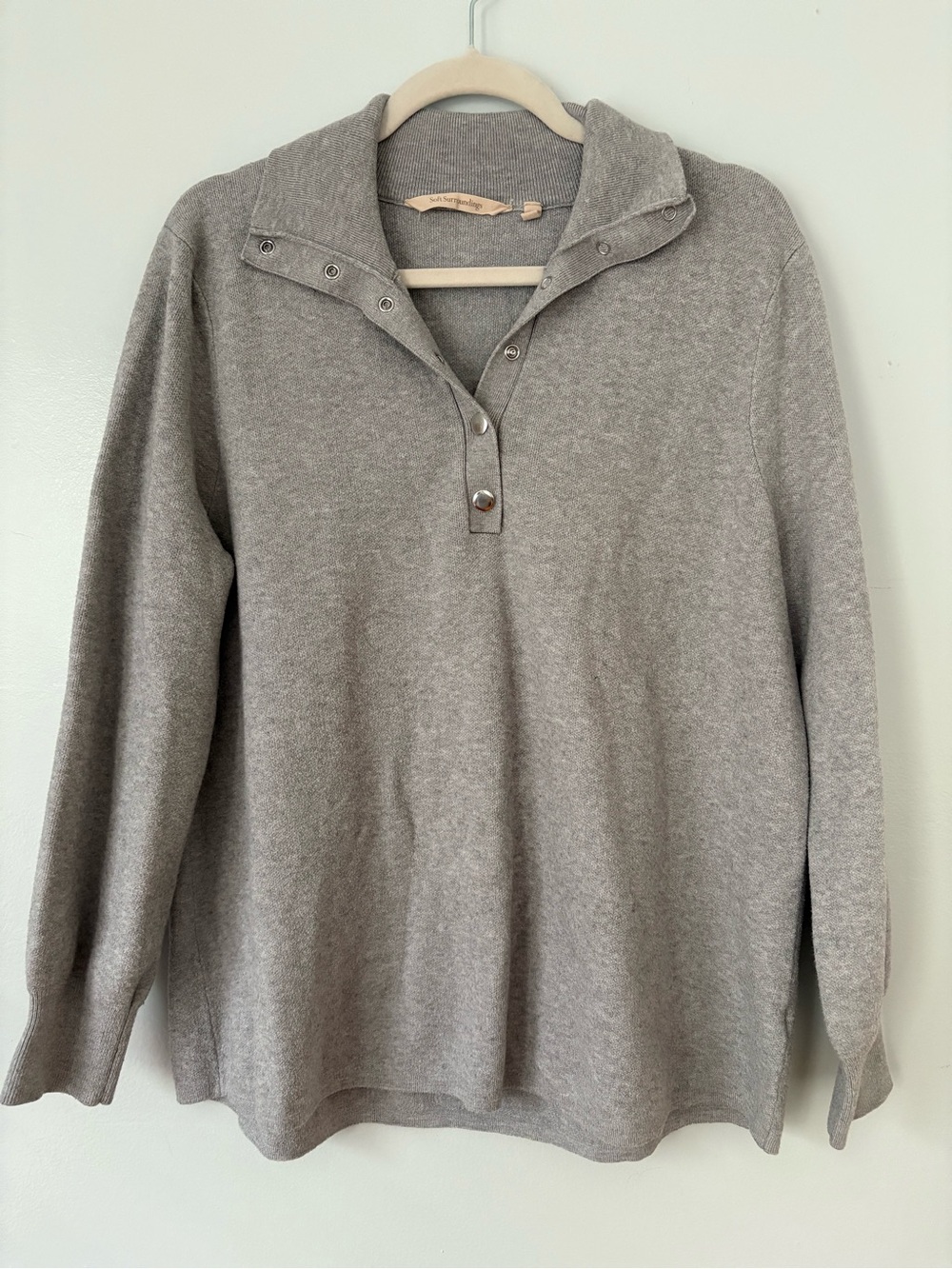 Soft Surroundings Heather Gray Snap-Placket Pullover Sweater